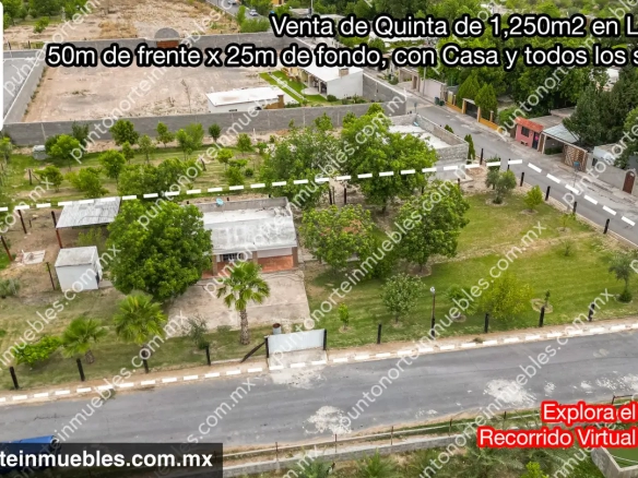 Venta de Quinta de 1,250m2 en Lamadrid, Coah, 50m de frente x 25m de fondo, con Casa, con todos los servicios.