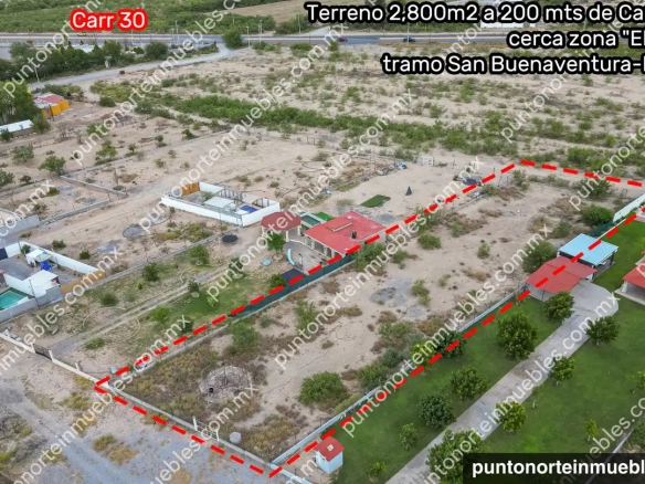 Venta Terreno 2,800m2 a 200 metros de Carretera 30 cerca zona El Vampiro