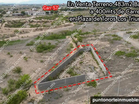 En Venta Terreno 483m2 Bardeado a 400mts de Carretera 57 en Antigua Plaza de Toros