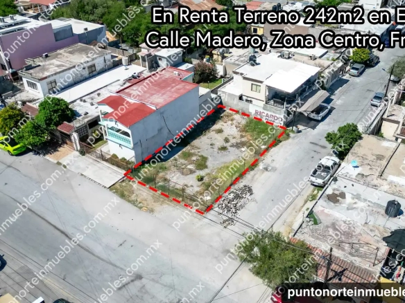 Renta Terreno en Esquina 242m2 Zona Centro, Frontera, 11m x 22m sobre Calle Francisco I Madero