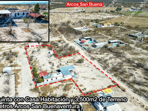 Venta Quinta con Casa Habitación y 3,500m2 de Terreno a 500 metros Arcos San Buenaventura