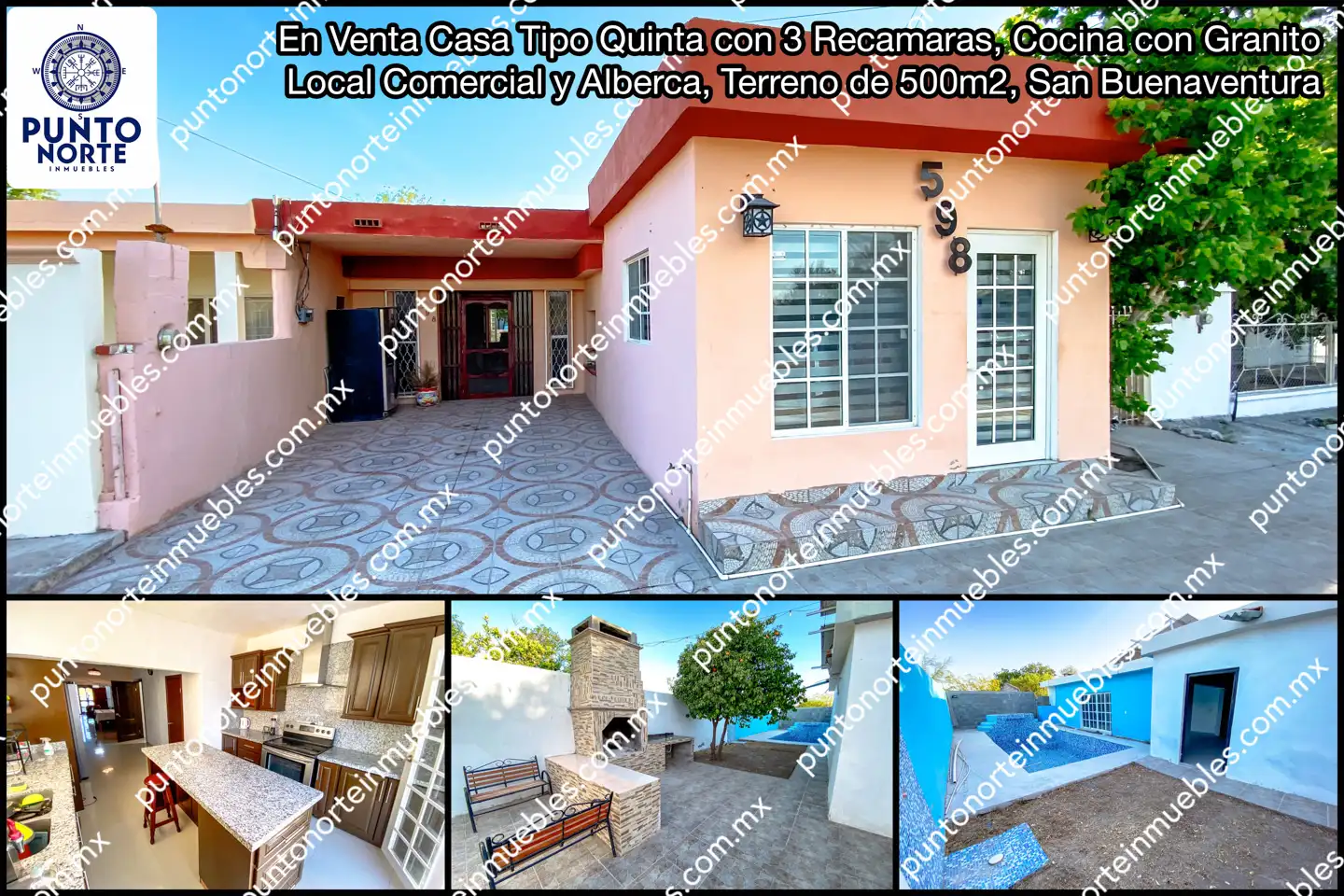 Casa Calle Zaragoza San Buena 43 Venta Casa Tipo Quinta con 3 Recamaras, Cocina con Granito, Local Comercial y Alberca, Terreno de 500m2, San Buena