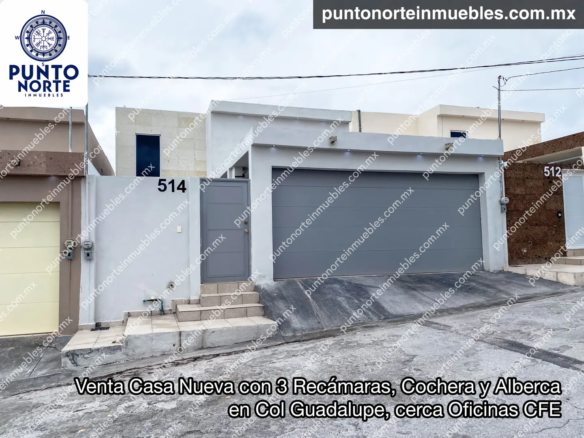 Venta Casa Nueva con 3 Recámaras, Cochera y Alberca en Col Guadalupe, cerca Oficinas CFE