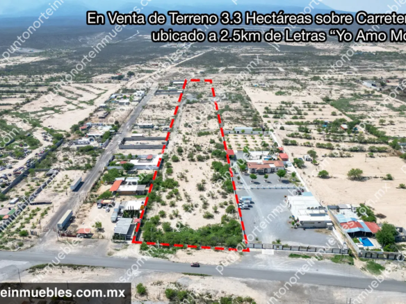 Venta de Terreno 3.3 Hectáreas sobre Carretera al Oro ubicado a 2.5km de Letras “Yo Amo Monclova”