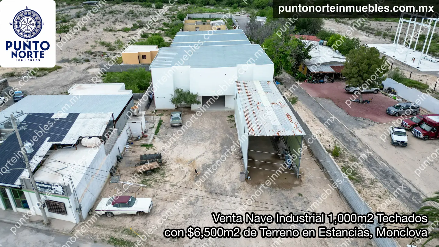 Nave Industrial 6,500m2 Estancias drone 29 Venta Nave Industrial 1,000m2 Techados, con $6,500m2 de Terreno en Estancias, Monclova