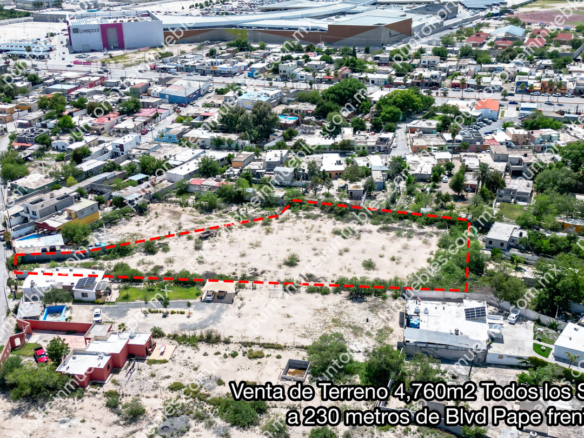 Venta de Terreno 4,760m2 Todos los Servicios a 230 metros de Blvd Pape frente a Mall