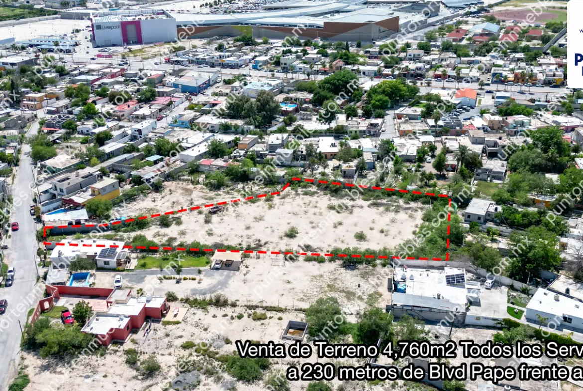 Venta de Terreno 4,760m2 Todos los Servicios a 230 metros de Blvd Pape frente a Mall
